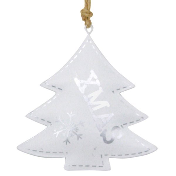 Χριστουγεννιάτικο Μεταλλικό Δεντράκι, Λευκό με Χιονονιφάδα και "XMAS" (10cm)